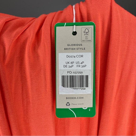 NWT BODEN Crochet Trim Jersey Maxi Dress Hot Coral 4 Petite - Picture 5 of 6